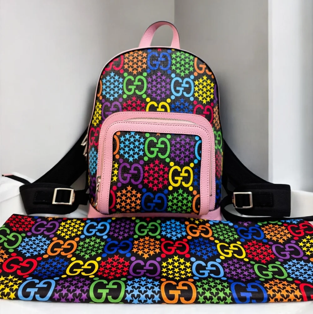 Gucci GG Psychedelic Small Backpack Multicolor Monogram Pink Leather Bag - Picture 3 of 15